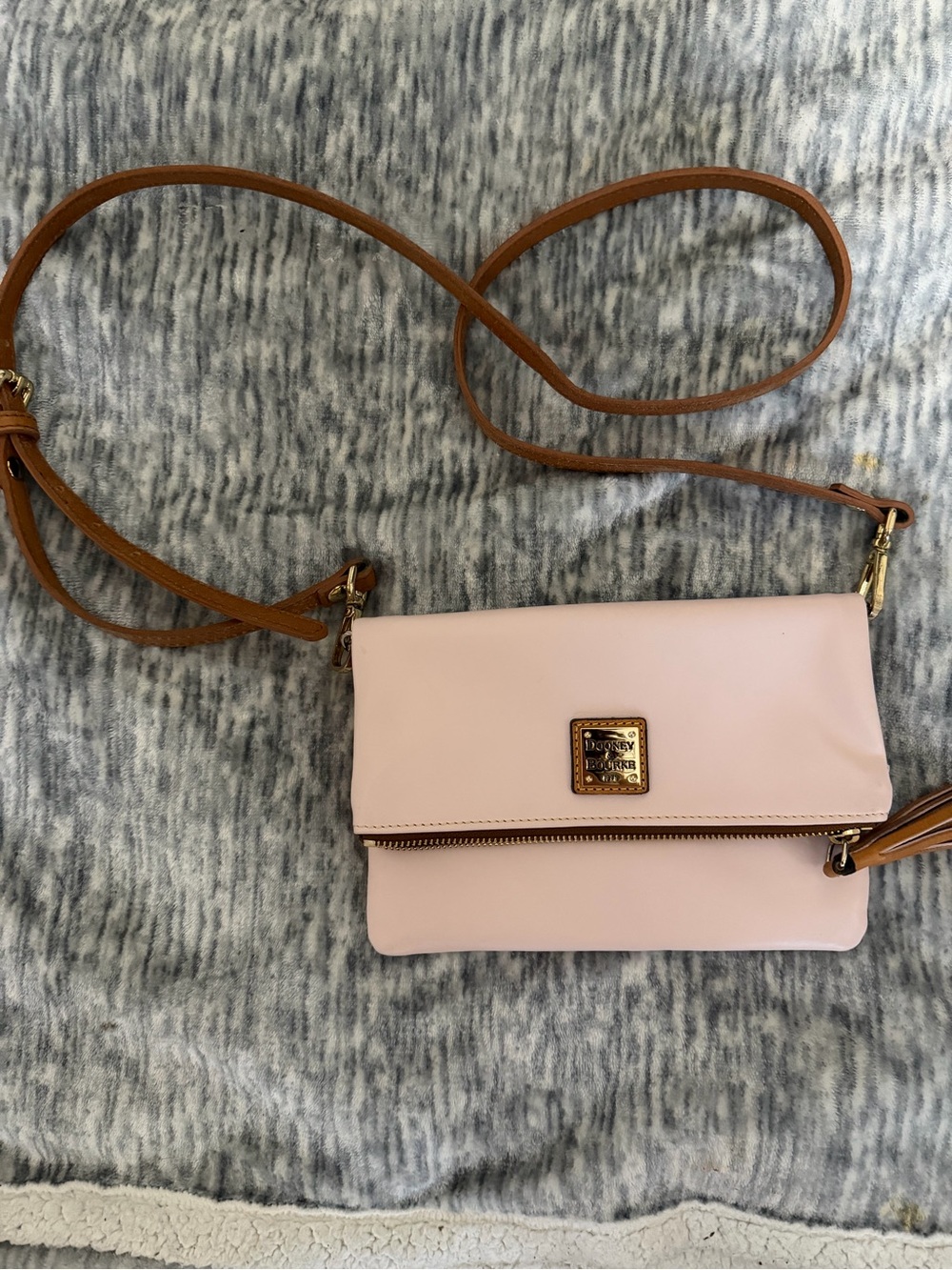 Dooney & Bourke Pale Pink Leather Crossbody with Tan Strap